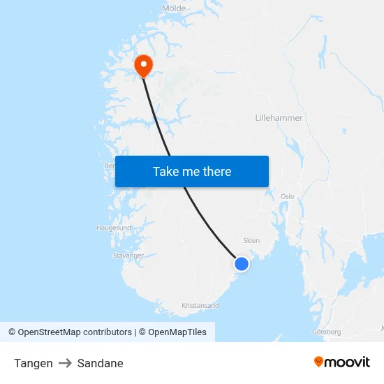 Tangen to Sandane map