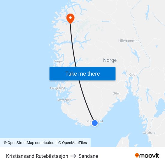 Kristiansand Rutebilstasjon to Sandane map