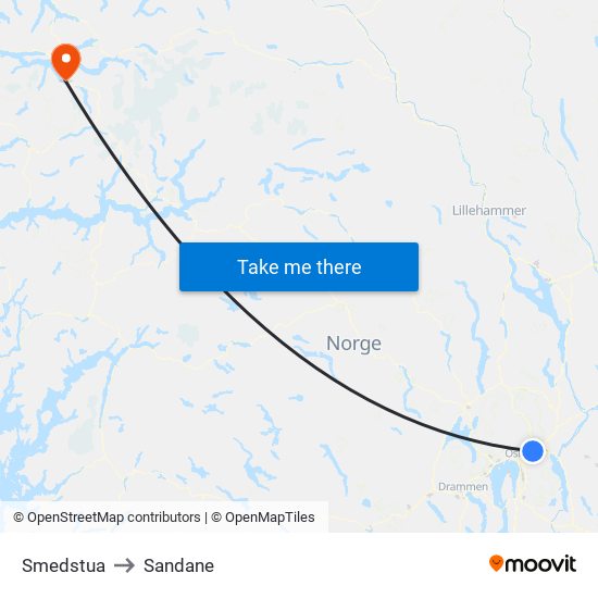 Smedstua to Sandane map