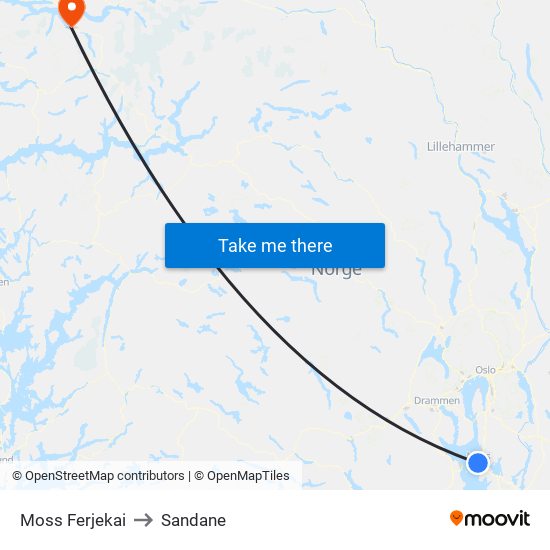 Moss Ferjekai to Sandane map