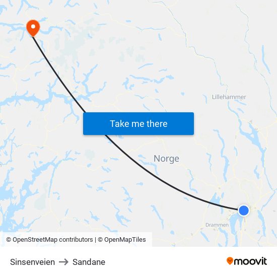 Sinsenveien to Sandane map