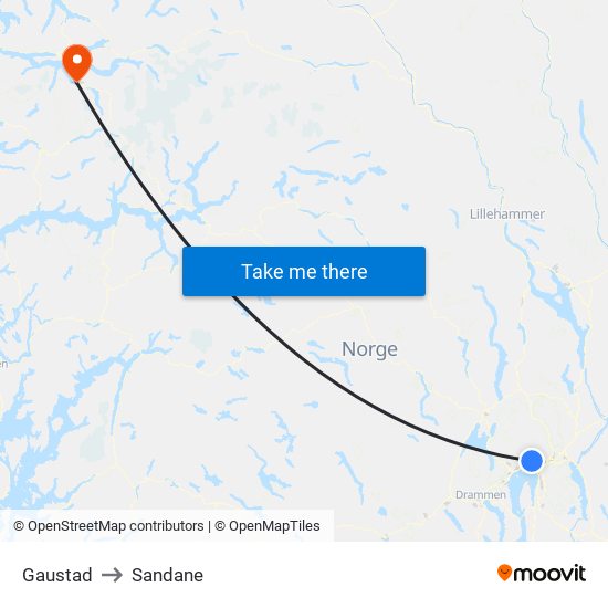 Gaustad to Sandane map