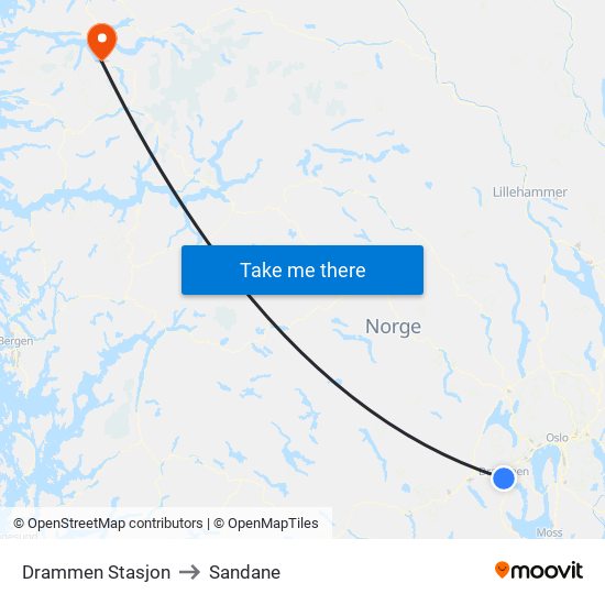 Drammen Stasjon to Sandane map