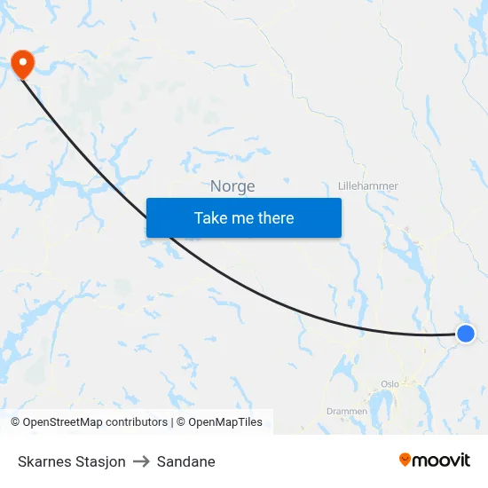Skarnes Stasjon to Sandane map