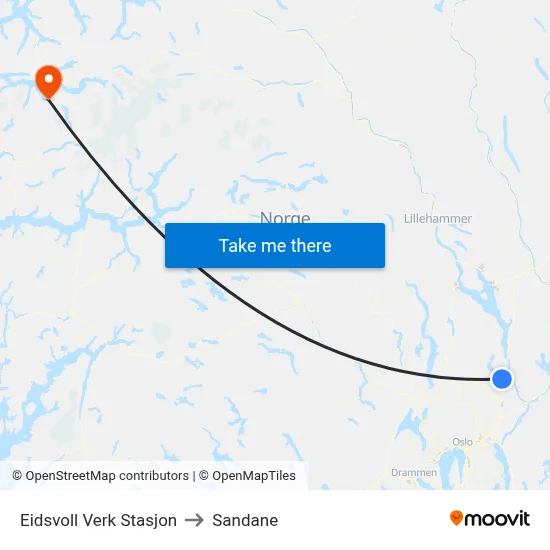Eidsvoll Verk Stasjon to Sandane map