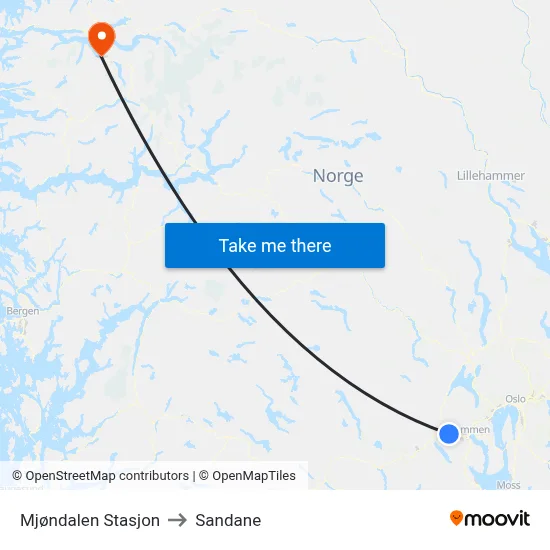 Mjøndalen Stasjon to Sandane map