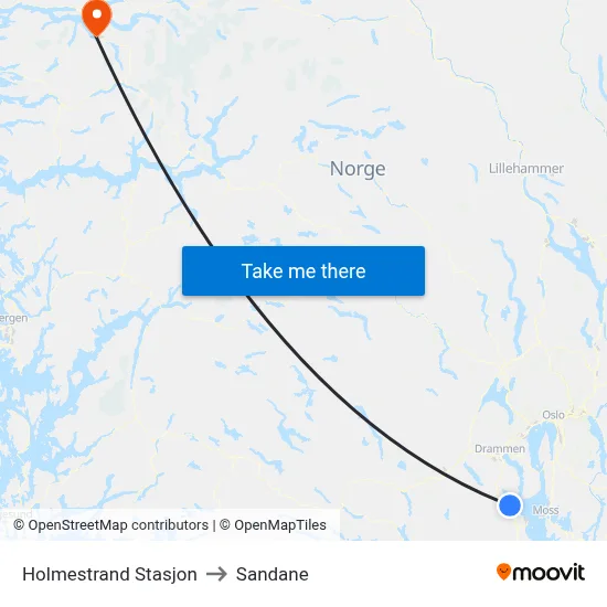 Holmestrand Stasjon to Sandane map