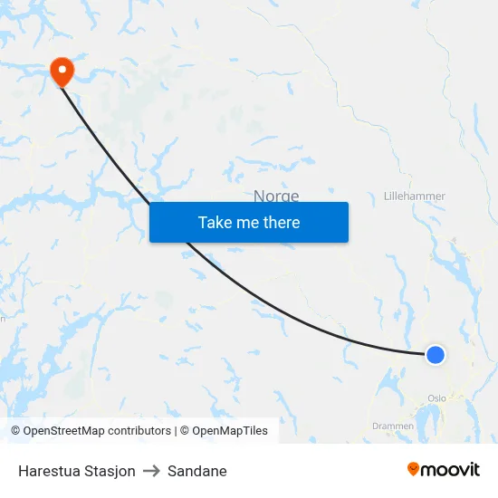 Harestua Stasjon to Sandane map