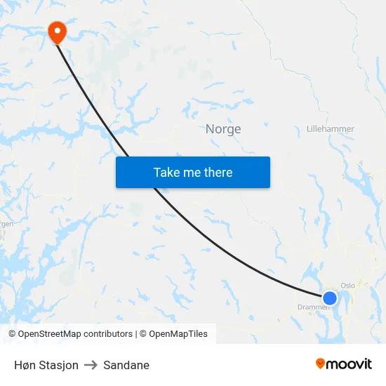 Høn Stasjon to Sandane map