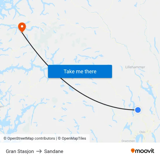 Gran Stasjon to Sandane map