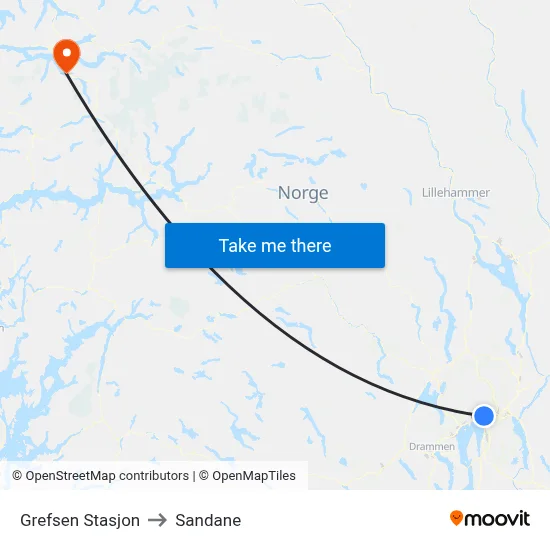 Grefsen Stasjon to Sandane map