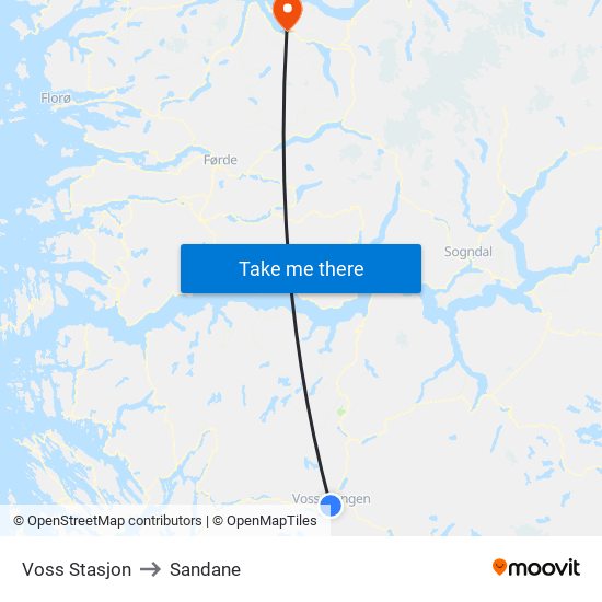 Voss Stasjon to Sandane map