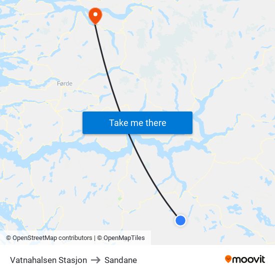 Vatnahalsen Stasjon to Sandane map