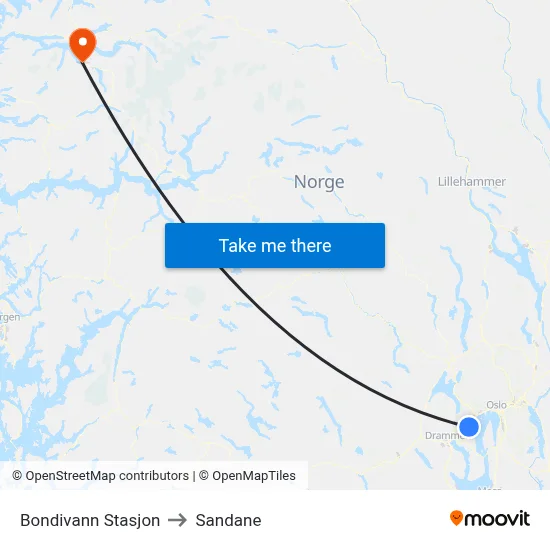 Bondivann Stasjon to Sandane map
