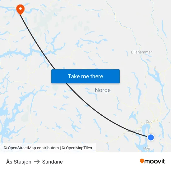 Ås Stasjon to Sandane map