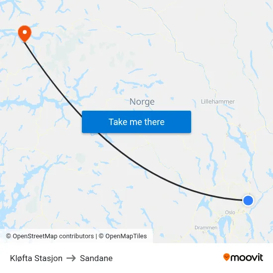 Kløfta Stasjon to Sandane map