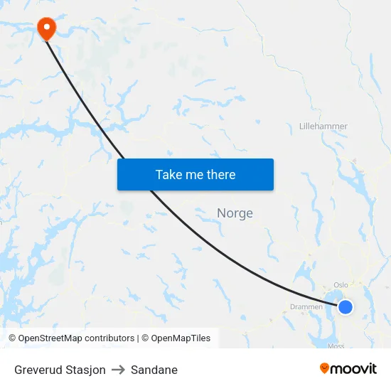 Greverud Stasjon to Sandane map