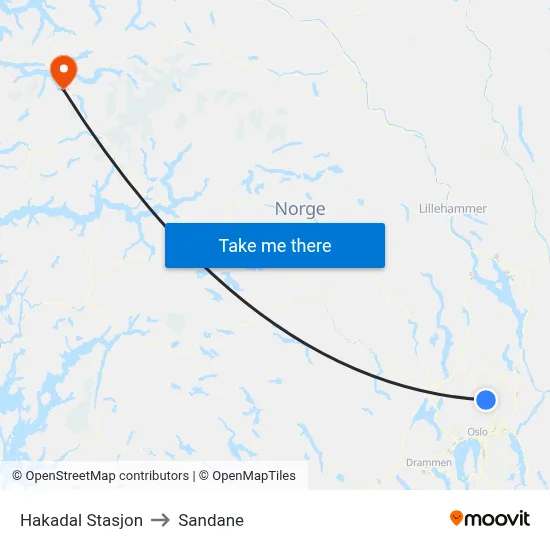 Hakadal Stasjon to Sandane map
