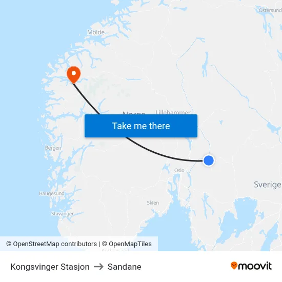 Kongsvinger Stasjon to Sandane map