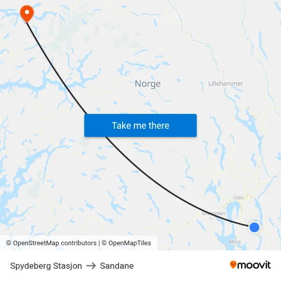 Spydeberg Stasjon to Sandane map