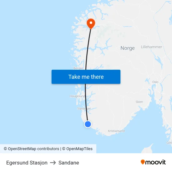 Egersund Stasjon to Sandane map
