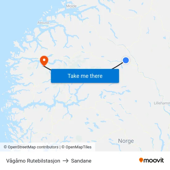 Vågåmo Rutebilstasjon to Sandane map