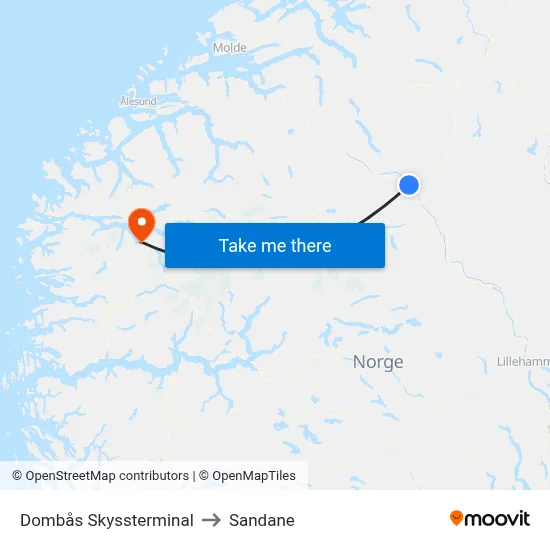 Dombås Skyssterminal to Sandane map