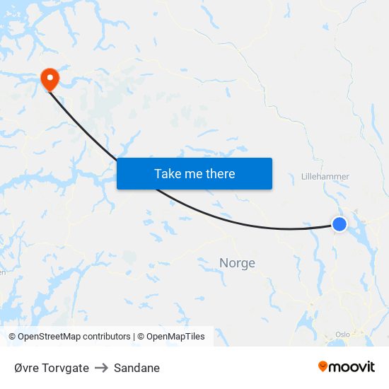 Øvre Torvgate to Sandane map