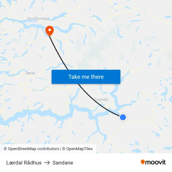Lærdal Rådhus to Sandane map