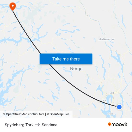 Spydeberg Torv to Sandane map