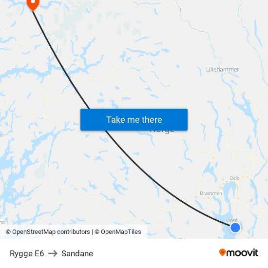 Rygge E6 to Sandane map