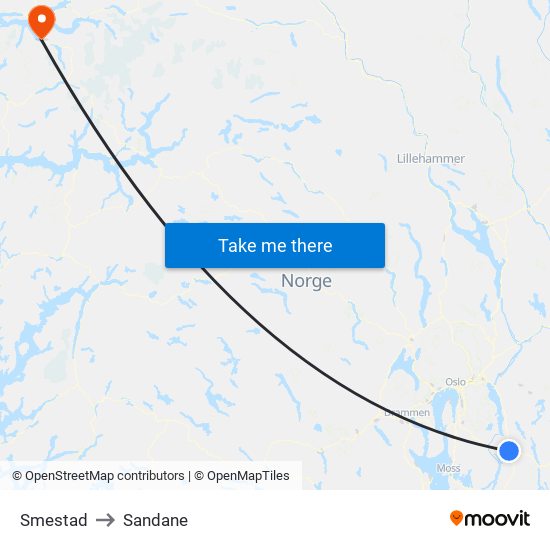 Smestad to Sandane map