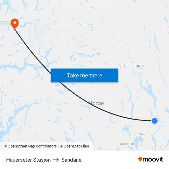 Hauerseter Stasjon to Sandane map