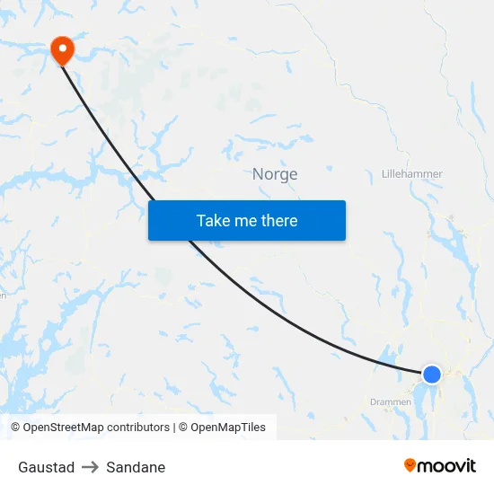 Gaustad to Sandane map