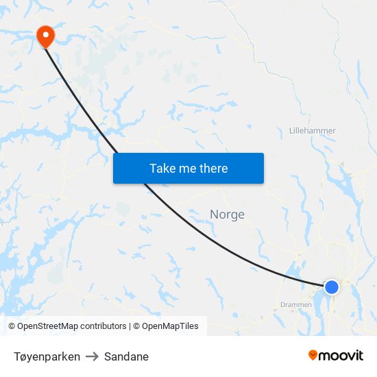 Tøyenparken to Sandane map