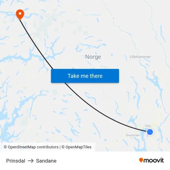 Prinsdal to Sandane map