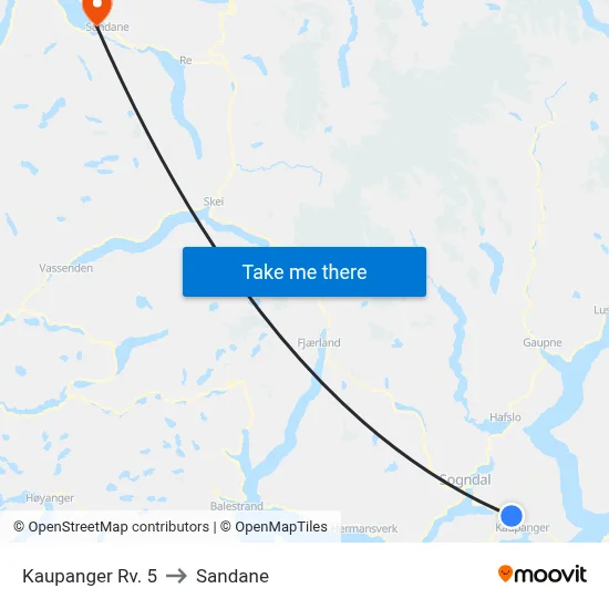 Kaupanger Rv. 5 to Sandane map