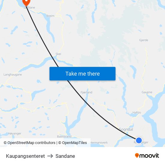 Kaupangsenteret to Sandane map