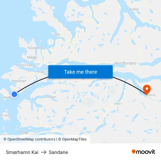 Smørhamn Kai to Sandane map