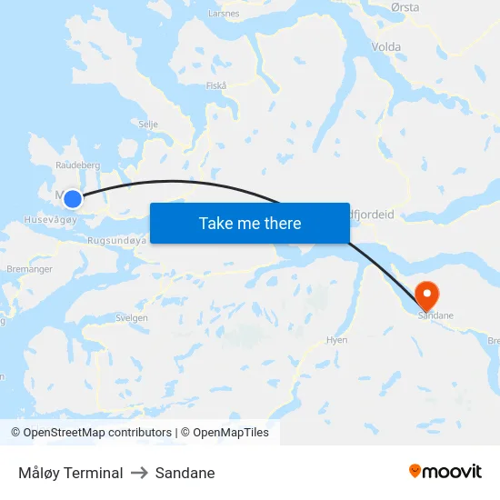 Måløy Terminal to Sandane map