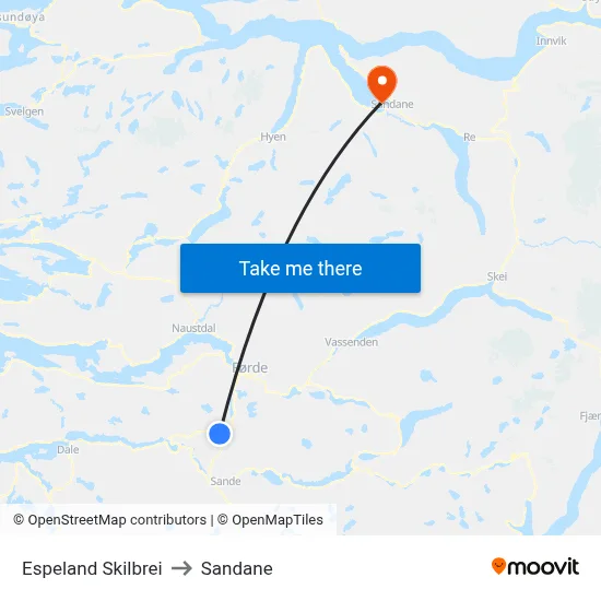 Espeland Skilbrei to Sandane map