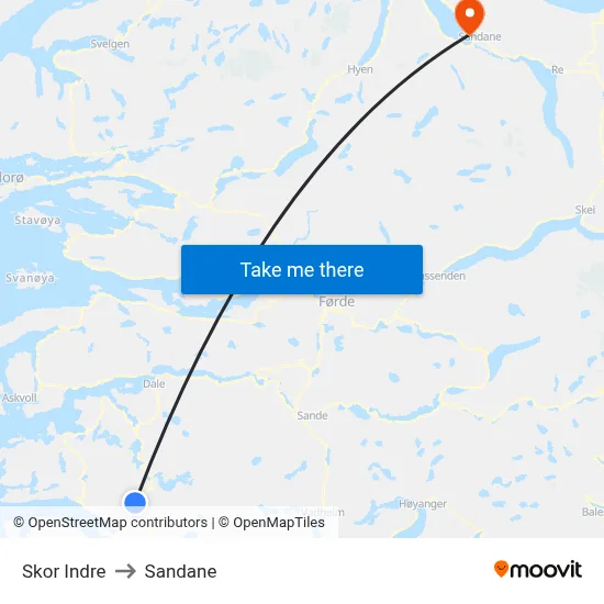 Skor Indre to Sandane map