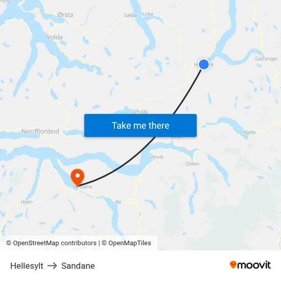 Hellesylt to Sandane map