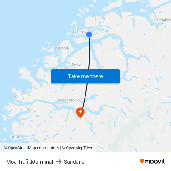 Moa Trafikkterminal to Sandane map