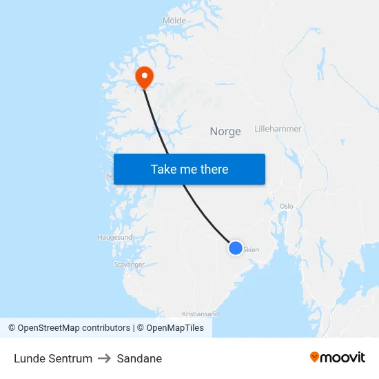 Lunde Sentrum to Sandane map