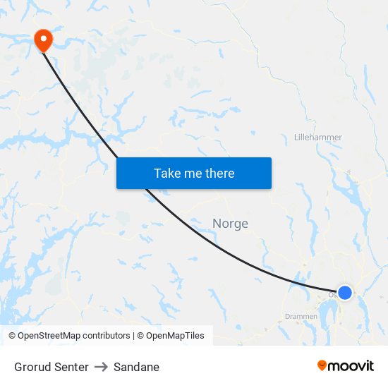 Grorud Senter to Sandane map