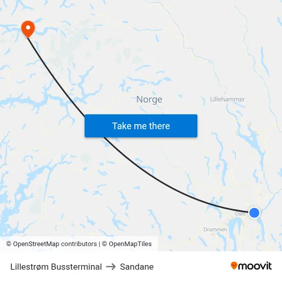 Lillestrøm Bussterminal to Sandane map