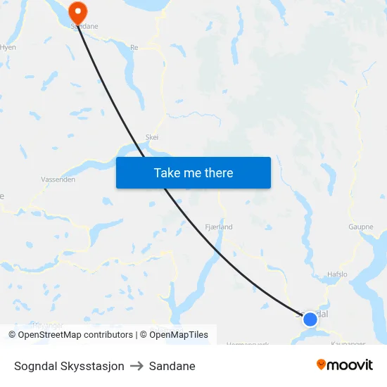 Sogndal Skysstasjon to Sandane map