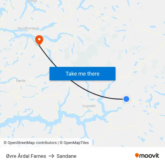 Øvre Årdal Farnes to Sandane map