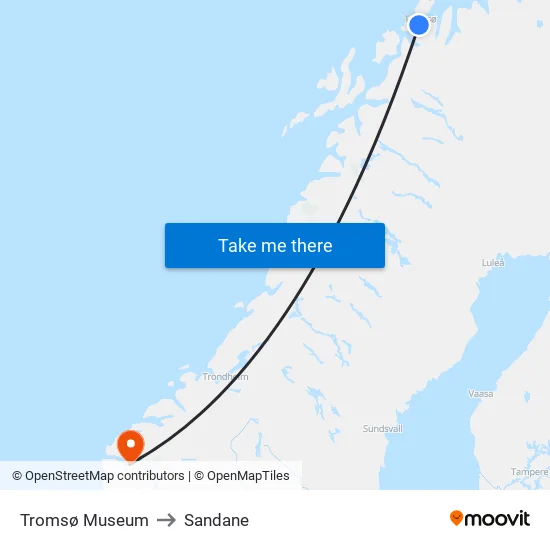 Tromsø Museum to Sandane map